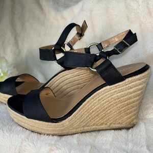 Merona Black Espadrille Wedge Sandals with Ankle Strap size 9